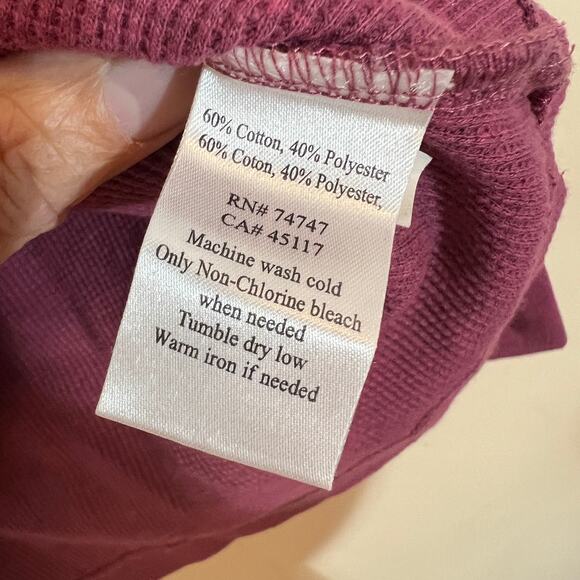 Natural Reflections Thermal Henley Sz Large Dark Pink Waffle Knit Cabincore Cozy - Picture 5 of 5